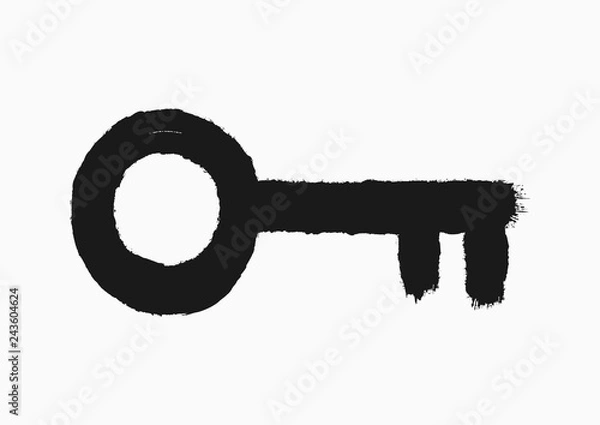 Obraz Vintage key drawn by hand with a rough brush. Grunge icon, symbol, sign. Sketch, watercolor, paint, graffiti.