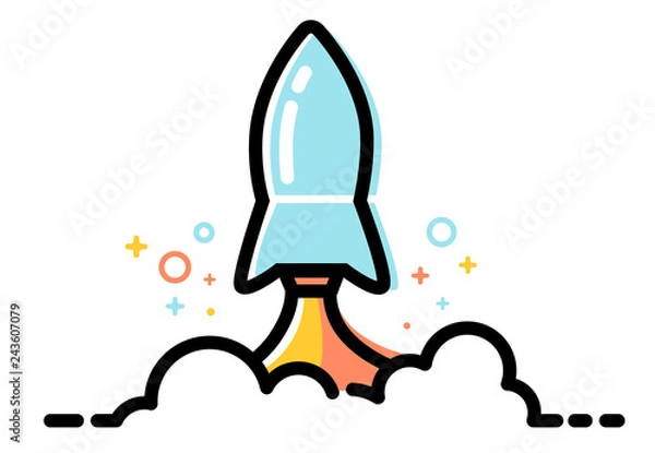 Obraz Space rocket launch. Isolated on white background. Vector illustration. Flat design launch concept. Rocket icon