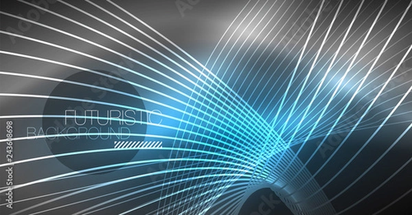 Fototapeta Digital technology abstract background - neon geometric design. Abstract glowing lines. Colorful techno background. Futuristic shape.