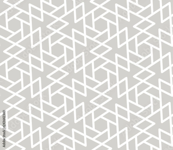 Fototapeta Abstract simple geometric vector seamless pattern with white line texture on grey background. Light gray modern wallpaper, bright tile backdrop, monochrome graphic element