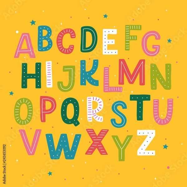 Fototapeta Cute hand drawn alphabet made in vector. Doodle letters for your design. Isolated characters. Handdrawn display font for DIY projects and kids design.