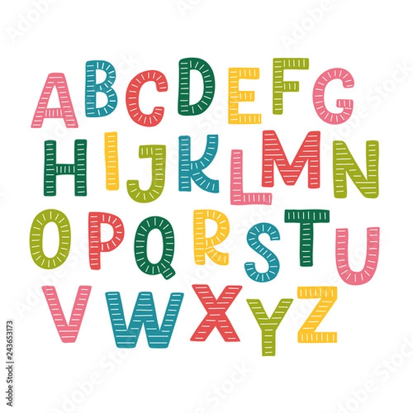 Fototapeta Cute hand drawn alphabet made in vector. Doodle letters for your design. Isolated characters. Handdrawn display font for DIY projects and kids design.