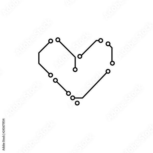 Fototapeta Printed circuit board black and white heart shape computer technology, vector