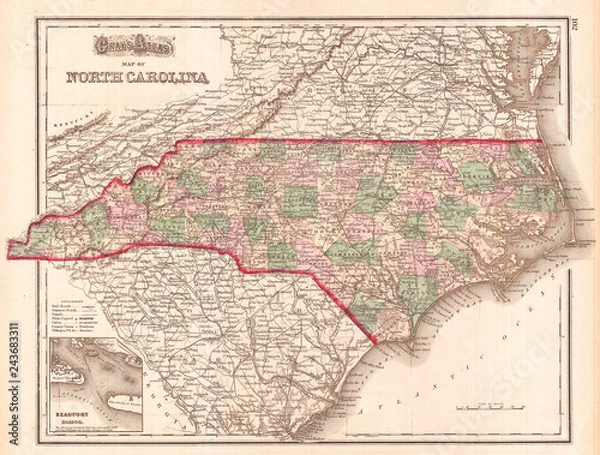 Fototapeta 1874, Gray Map of North Carolina