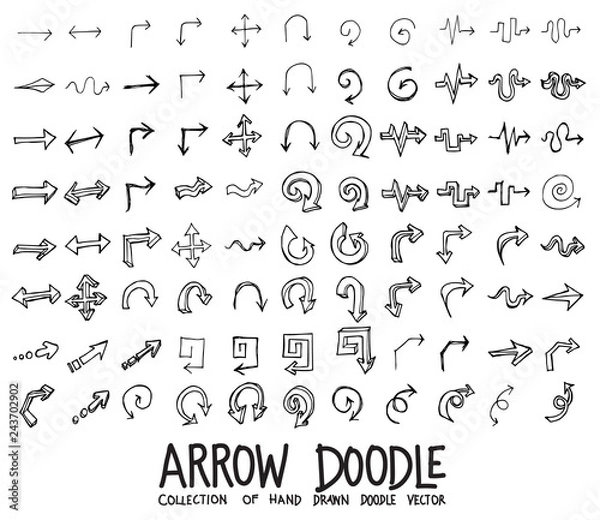 Fototapeta Set of Arrow icons Drawing illustration Hand drawn doodle Sketch line vector eps10