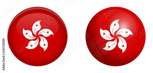 Fototapeta Hong Kong (Administrative Region of China) flag under 3d dome button and on glossy sphere / ball.