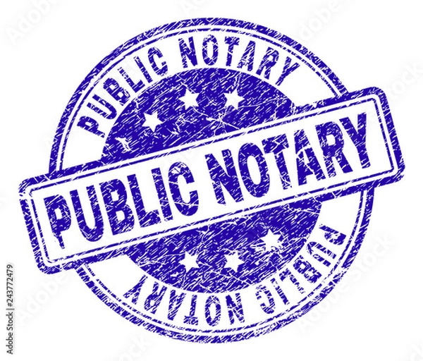Fototapeta PUBLICZNY notariusz pieczęć znak wodny z grunge tekstur. Zaprojektowany z zaokrąglonymi prostokątami i okręgami. Niebieski wektor gumowy nadruk tagu notarialnego z grunge tekstur.