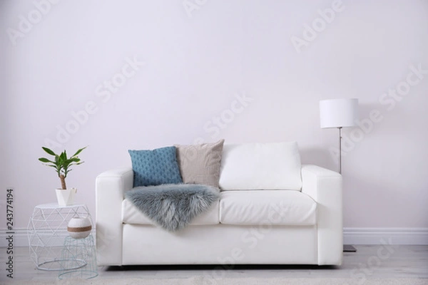 Obraz Modern living room interior with comfortable sofa. Space for text