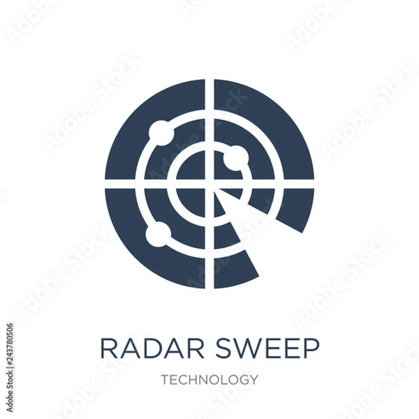 Obraz radar przemiatać wektor ikona na białym tle, radar przemiatać modne wypełnione ikony z kolekcji technologii, ilustracja wektorowa przemiatania radaru