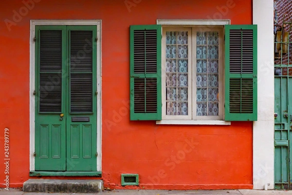 Fototapeta Red House with Green Shutters New Orleans
