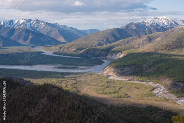 Fototapeta On the Indigirka river is located the north pole of the cold - the village of Oimyakon and the city-monument Zishiversk, extinct from smallpox in the XIX century. Yakutia, Russia