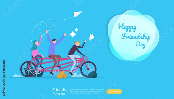 Obraz best friends forever concept for celebrating happy friendship day event. vector illustration of social relationship with people character. web landing template, banner, and print media