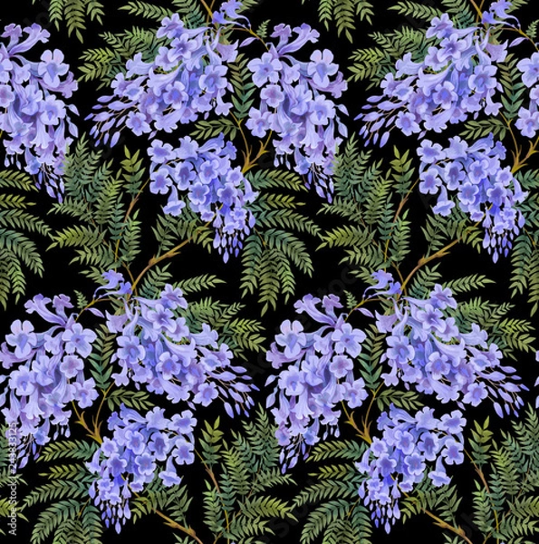 Fototapeta Seamless background pattern. Jacaranda tree with flowers and leaves. Version2