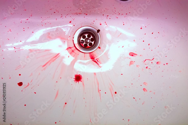 Obraz White ceramic sink with red blood stains. The concept of bloody 