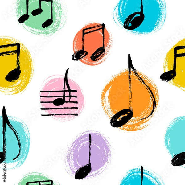 Obraz Hand drawn music notes seamless pattern. Vector doodle illustration.