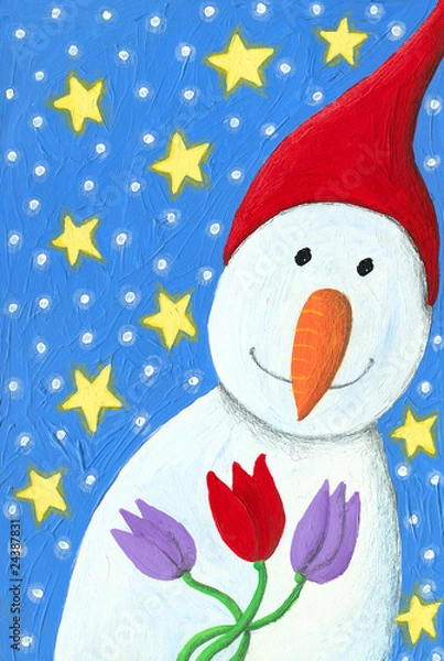 Obraz Snowman with tulips