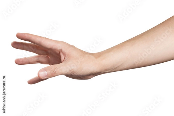 Fototapeta Outstretched hand, going to catch, grab or take something or somebody, isolated on white background