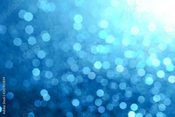 Obraz blue and white glitter abstract bokeh background Christmas	
