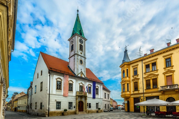 Fototapeta Varazdin old town architecture. / Scenic view at famous historical architecture in city center of town Varazdin, Croatia.