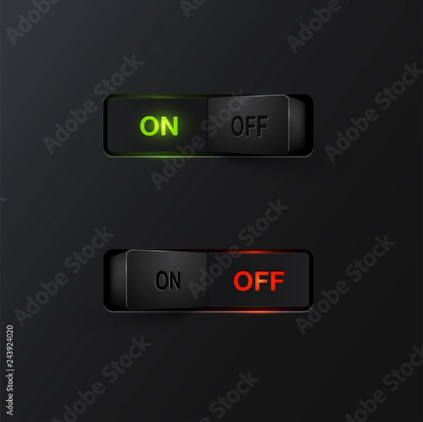 Fototapeta Realistic black switches with backlight ON/OFF, vector