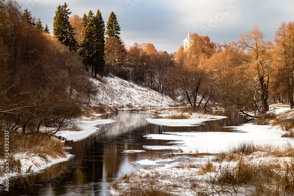 Obraz winter landscape with river and trees