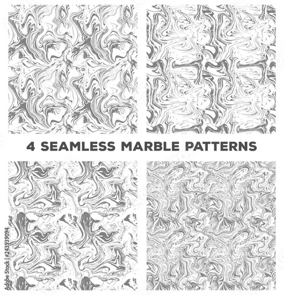 Fototapeta Set of four marble seamless patterns. Set of vector marble seamless textures. Black and white marble patterns. 