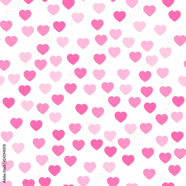 Fototapeta Pink hearts seamless pattern. Random scattered hearts background. Love or Valentine theme. Vector illustration.