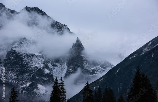 Fototapeta mountains in winter with low clouds