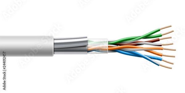 Obraz Kabel skrętka z ekranowaną strukturą folii. Realistyczne ilustracji wektorowych.