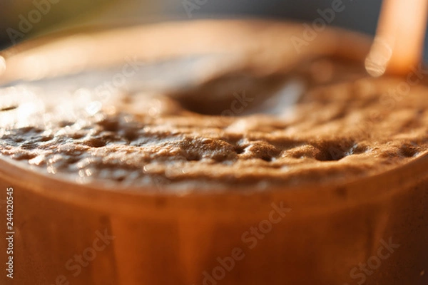 Fototapeta Cold Greek Frappe Coffee With Foam And Vanilla Ice Cream Close-Up
