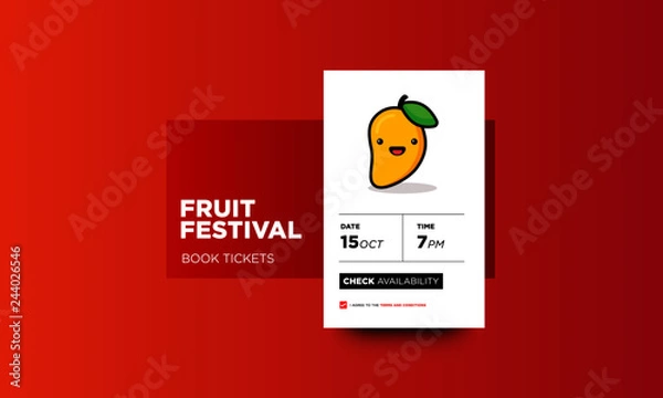 Fototapeta Fruit Festival App Interface Design with Cute Mango Vector Illustration
