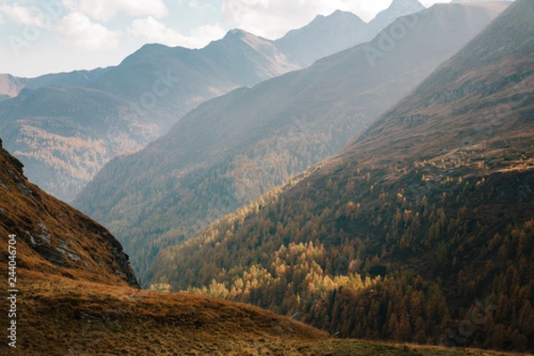 Fototapeta View of mountain with blue sky from Grossglockner High Alpine Road in Austria