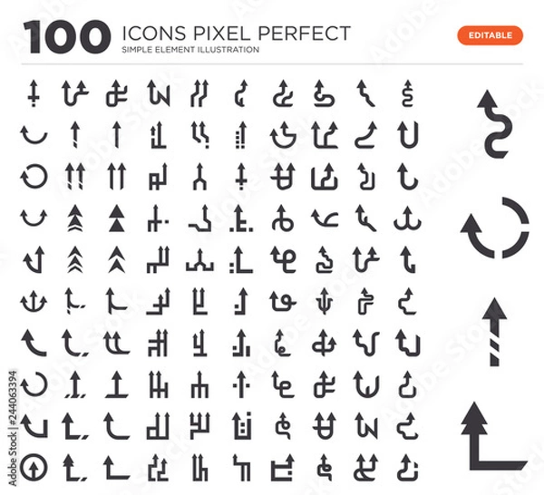 Fototapeta Set of 100 icons such as Up arrow, arrow