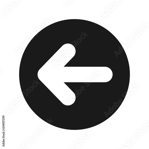 Fototapeta Back arrow icon flat black round button vector illustration