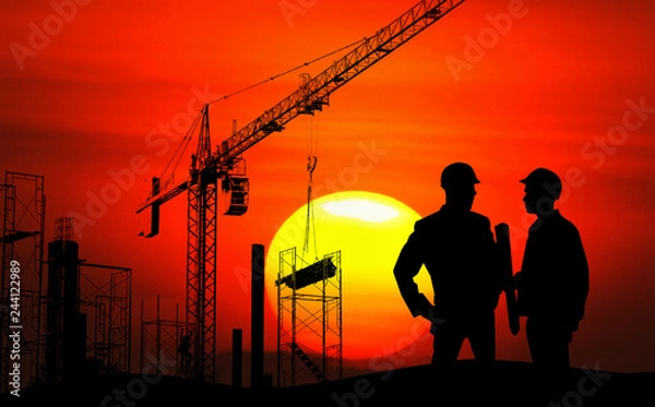 Fototapeta Engineer on site, they are working at building construction area.