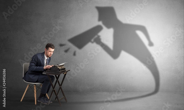 Fototapeta Hard working businessman shadow yelling to himself concept
