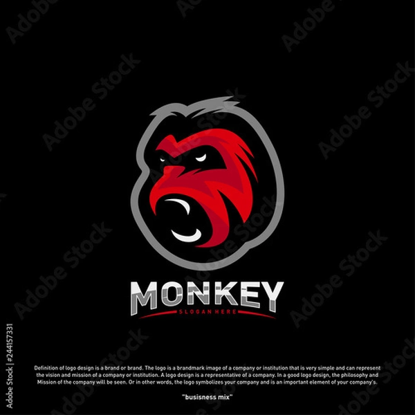 Fototapeta Monkey Gorilla Esport gaming mascot logo template Vector. Modern Head Monkey Logo Vector