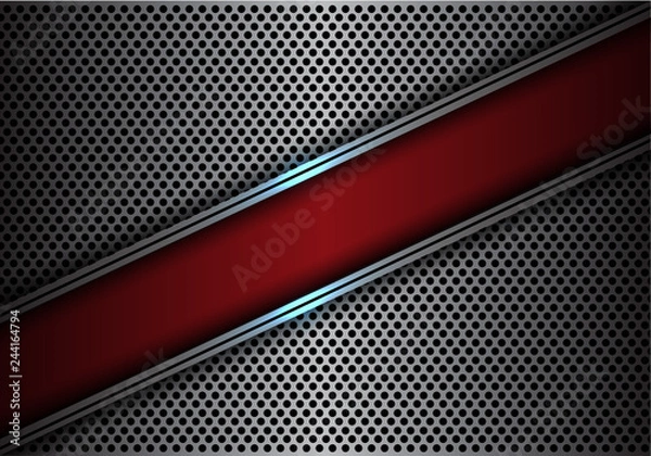 Obraz Abstract red slash banner on silver line circle mesh design modern futuristic background vector illustration.