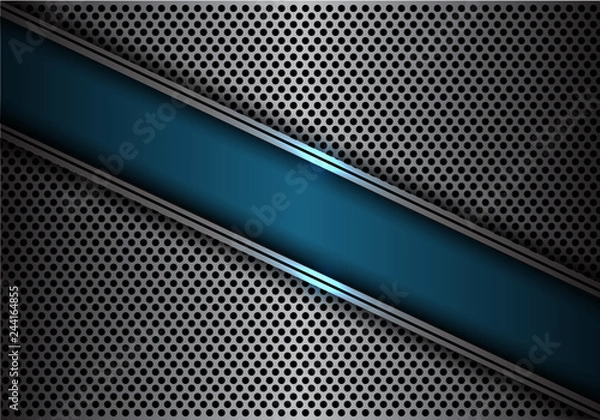 Obraz Abstract blue slash banner on silver line circle mesh design modern futuristic background vector illustration.