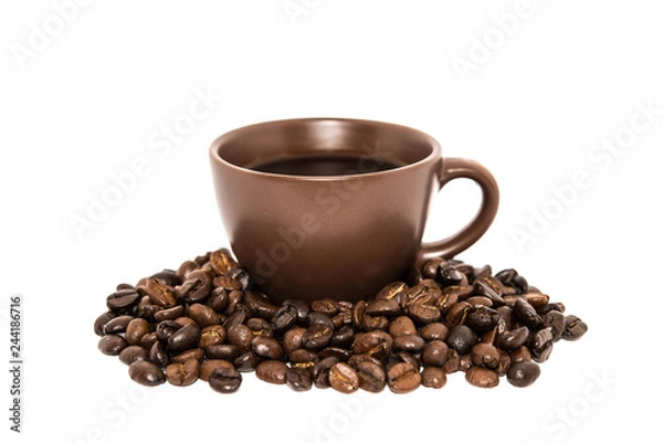 Obraz Coffee Cup And Beans On White Backgrounds