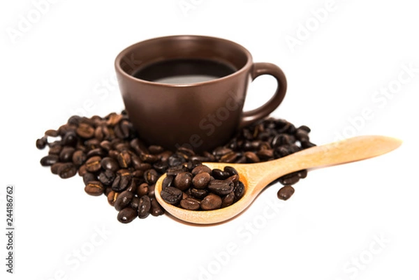 Obraz Coffee Cup And Beans On White Backgrounds