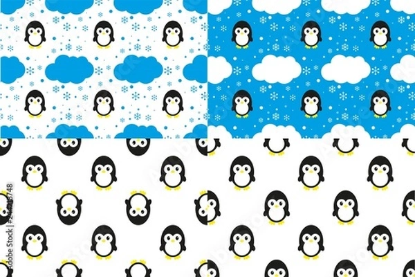 Obraz set of seamless pinguin patterns
