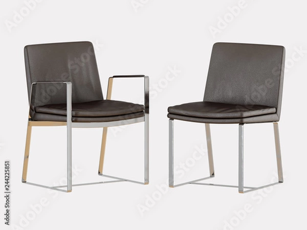 Fototapeta Two chairs brown leather on a white background 3d rendering