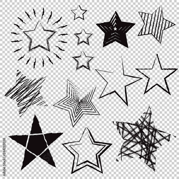 Obraz Hand drawn stars on transparent background. Vector illustration.