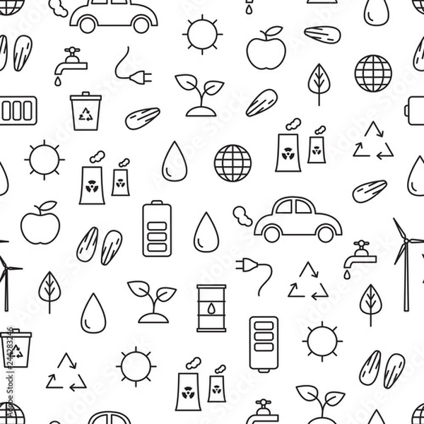 Obraz Vector seamless pattern with eco symbols. Ecology seamless pattern.