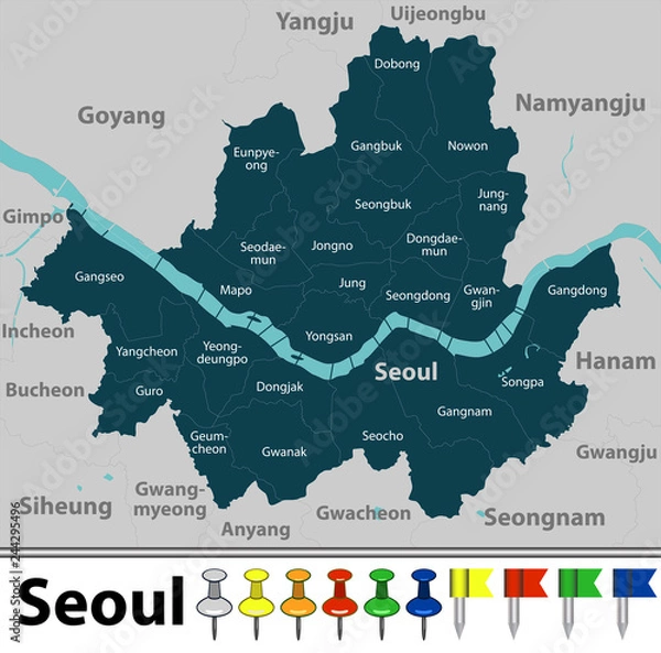 Obraz Mapa Seulu, Korea Południowa