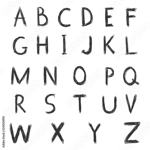 Fototapeta Vector Set of Black Sketch English Alphabet Letters.