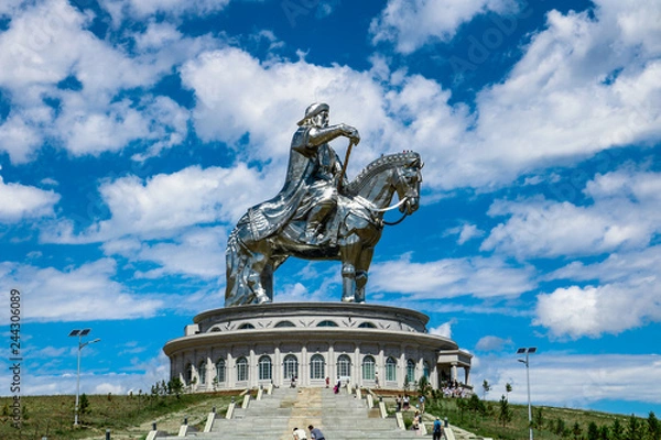 Obraz Chinggis Khan / Genghis Khan Statue Complex with dramatic blue cloudy sky outside of Ulaanbaatar (Mongolia, Asia)