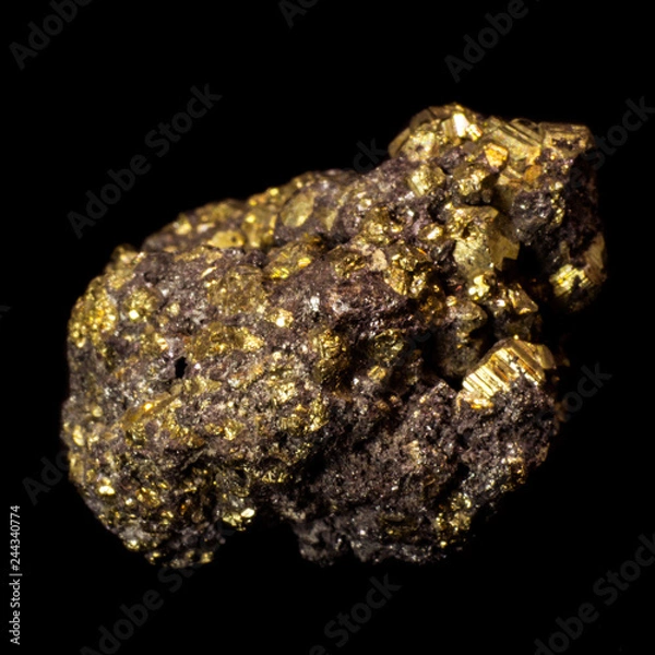 Fototapeta Small natural druse of pyrite on a black background