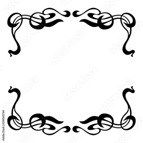 Fototapeta Empty decorative vintage  frame. Art Nouveau style ornamental border for your design